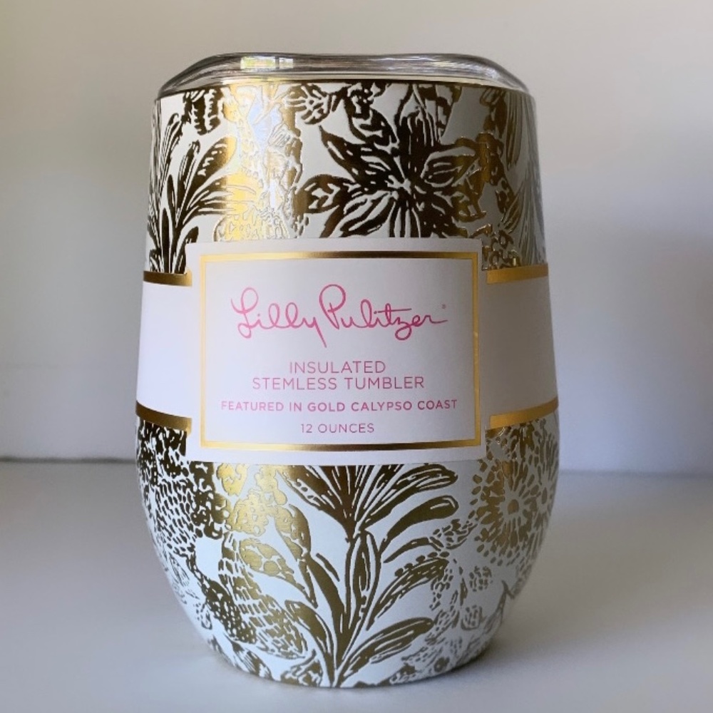 LILLY PULITZER INSULATED STEMLESS TUMBLER - GOLD CALYPSO COAST